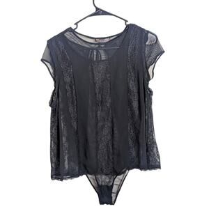 Dark Romantic Bodysuit & Lace Tie Back Short Robe Cover-up  Women's S/M Bla…
